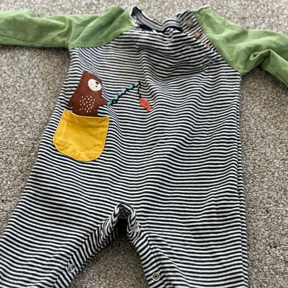 Mudpie Striped Fishing Bear Onesie